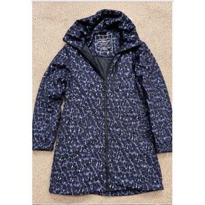 Lucky Brand Women's S Purple Leopard Print Hooded Rain Jacket Long Parka Coat